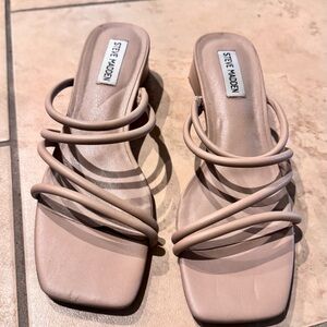 Steve Madden Beige Multi-Strap Square Toe Slide Mules
